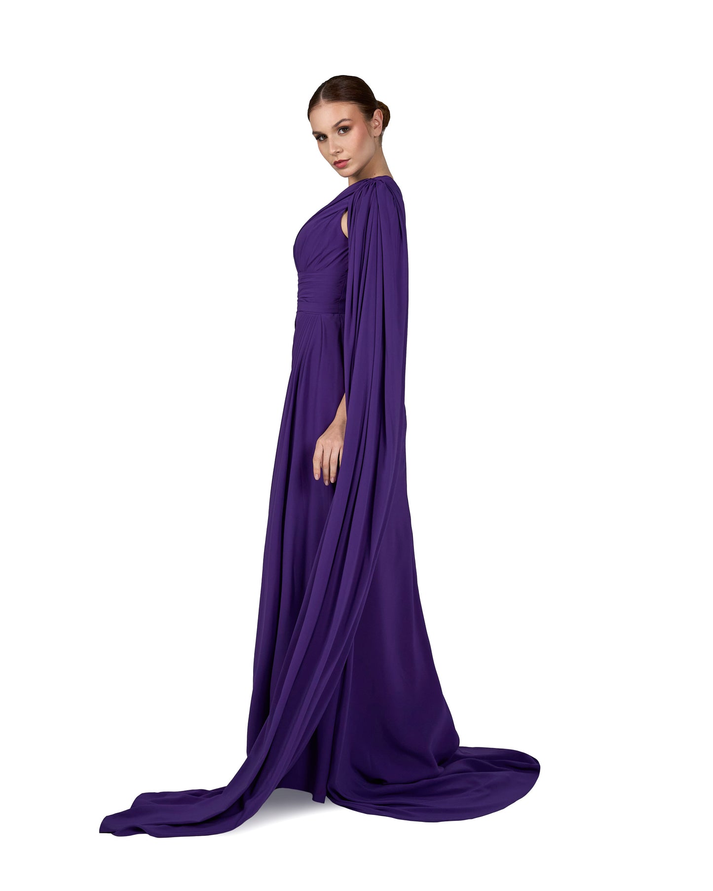 ODD-Shoulder off draped dress with long floor sleeve - VILLE