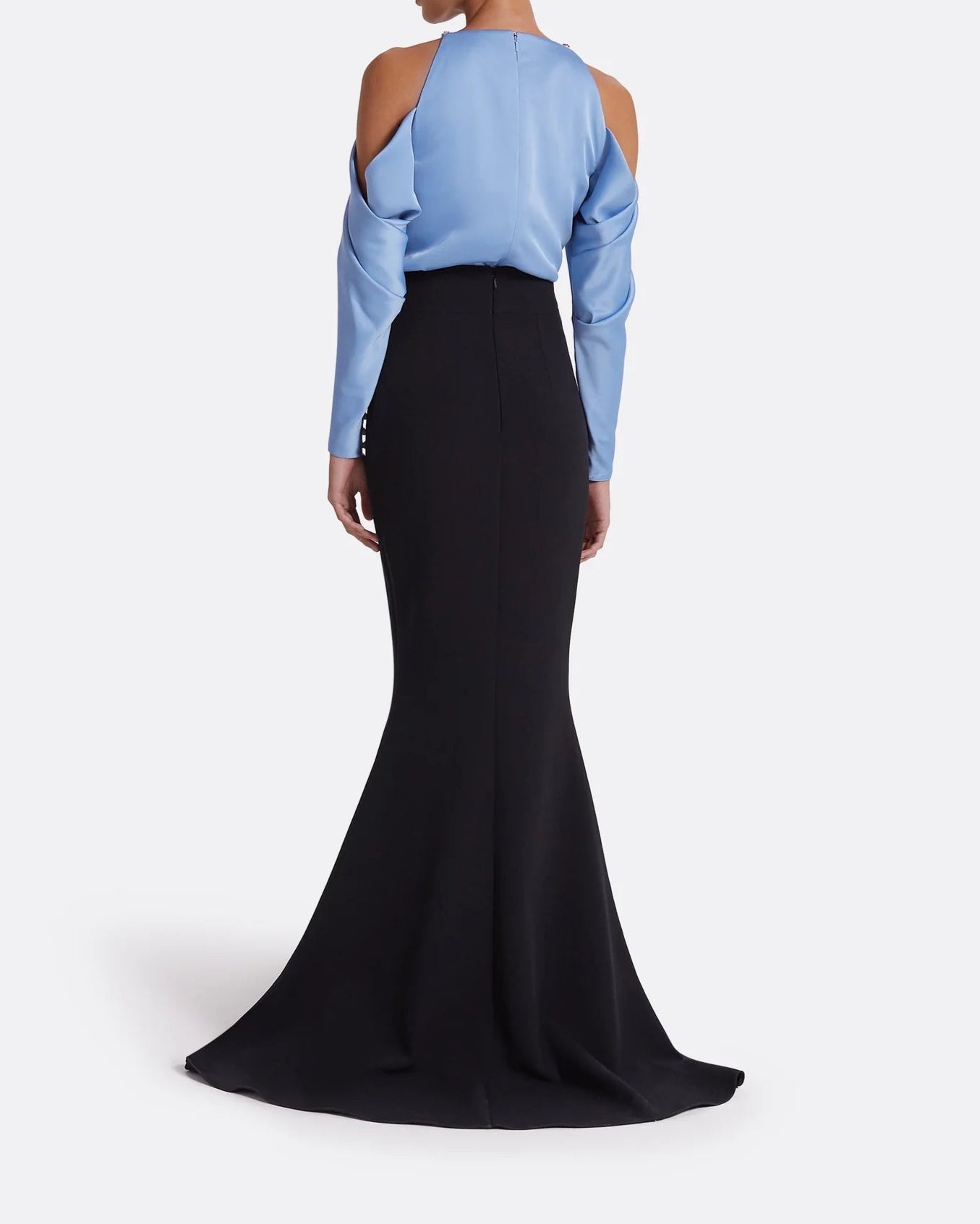 Two-tone mermaid dress with embellished neckline and draped cape - ODD - CAROLINA