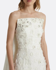 Floral Embroidered Strapless Column Dress with Cape - ODD- Elizabeth