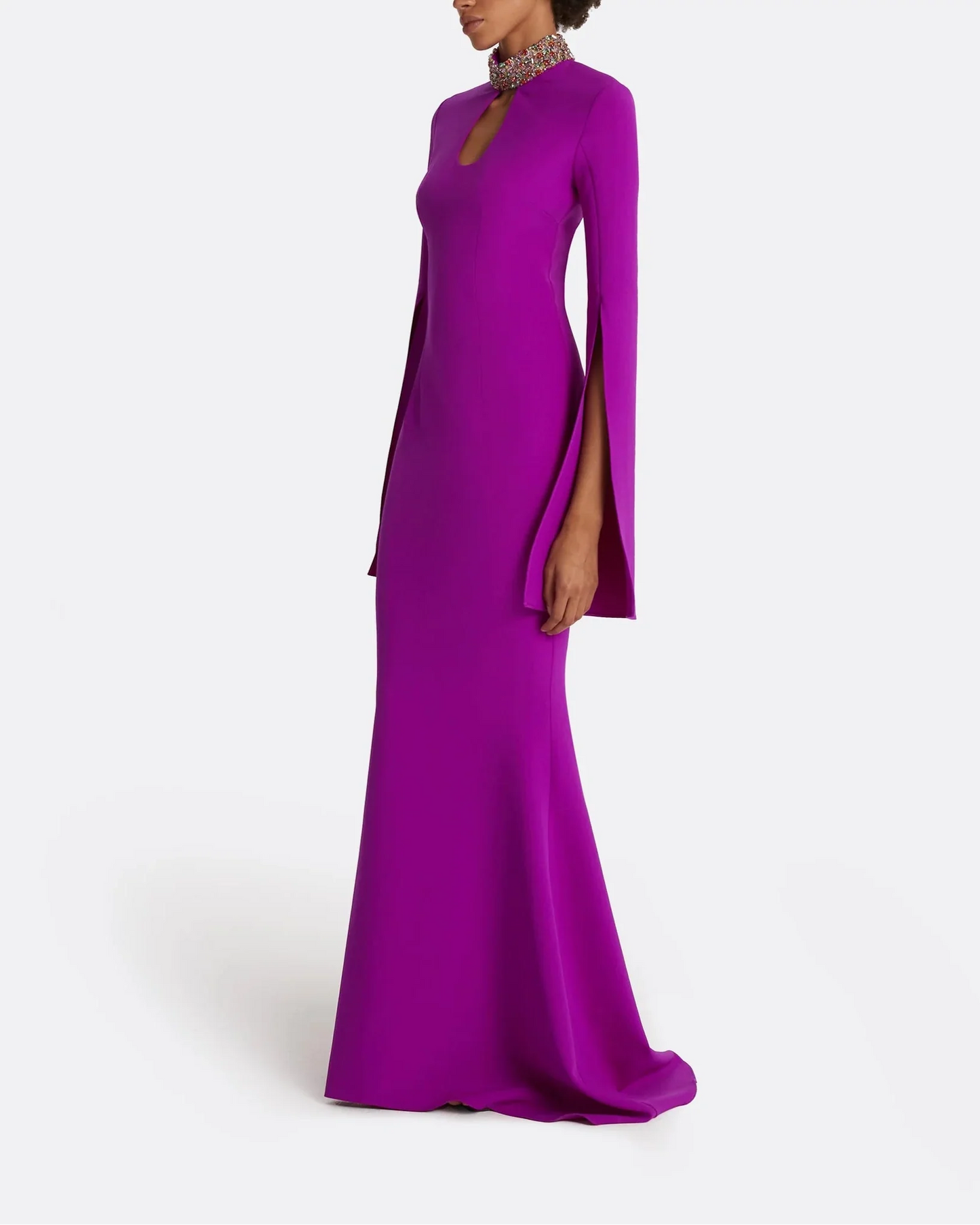 long-sleeve mermaid gown with beaded collar – ODD- VIOLETTA