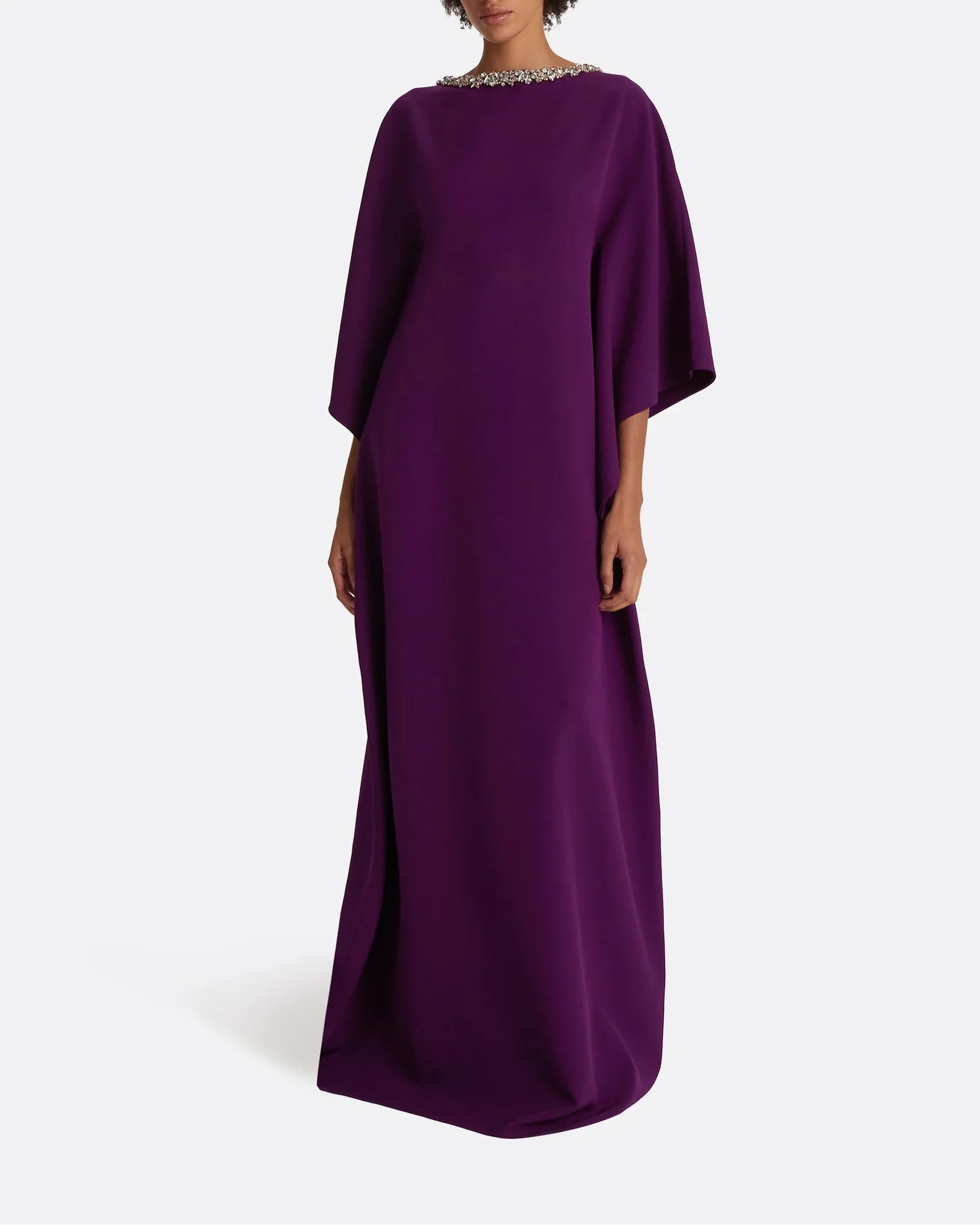 batwing-sleeve gown with crystal neckline – ODD- AZURÉE