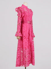 ODD- long-sleeve lace midi dress with belt – Tesoro