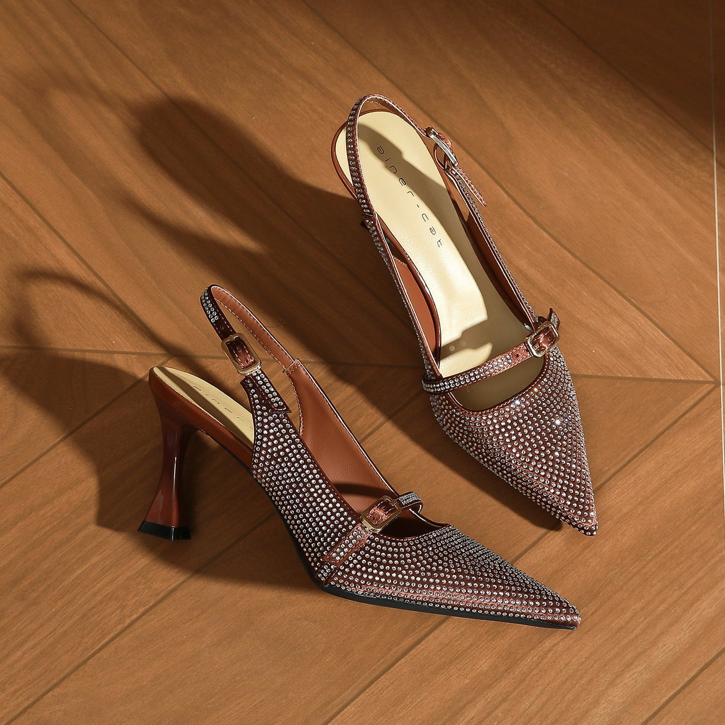 Crystal-Embellished Slingback Pumps with Sculpted Heel – ODD- SRNA