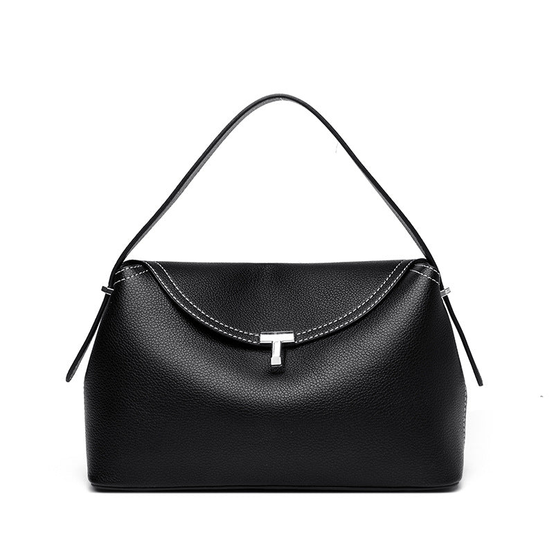 curved flap handbag with contrast stitching – ODD- TESSA
