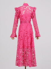 ODD- long-sleeve lace midi dress with belt – Tesoro
