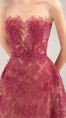 strapless lace midi dress with sheer overlay – ODD- Riklu