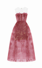 strapless lace midi dress with sheer overlay – ODD- Riklu