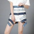 patchwork denim waist belt skirt - ODD- Talikha