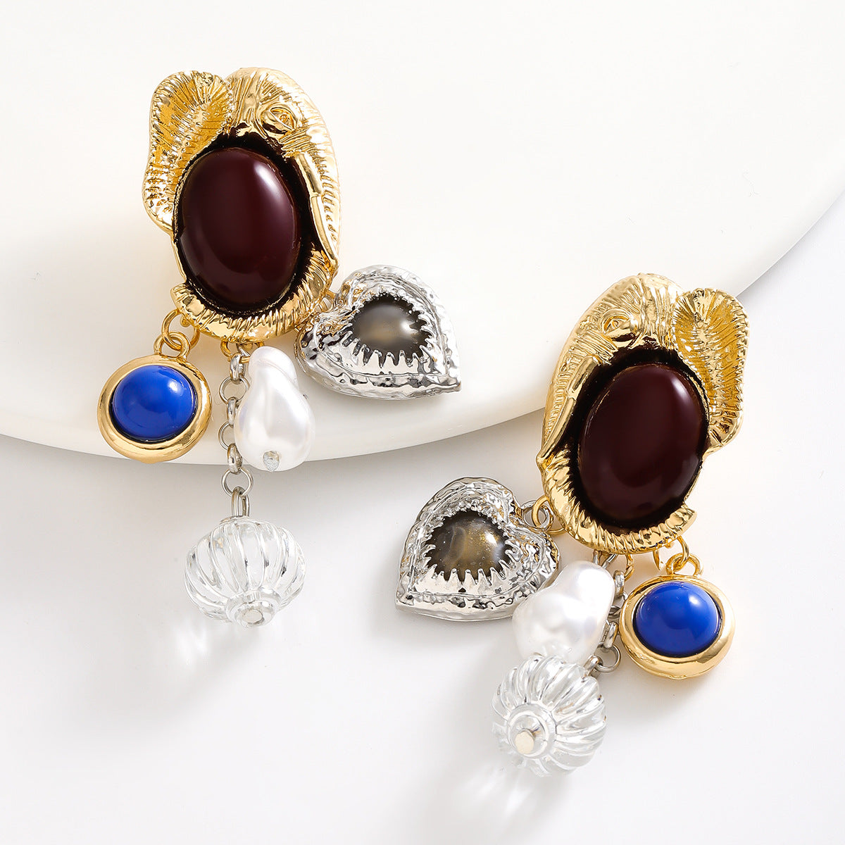 statement drop earrings with gemstone charms - ODD- Vurdwi