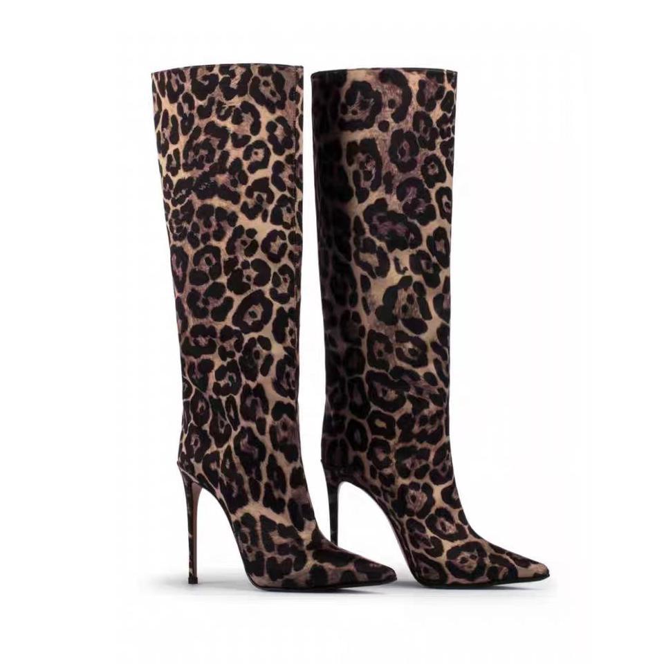 leopard print stiletto knee-high boots – ODD- VIVIEN