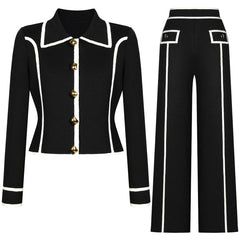 long sleeve tailored suit with contrast piping - ODD- DORRAZLI