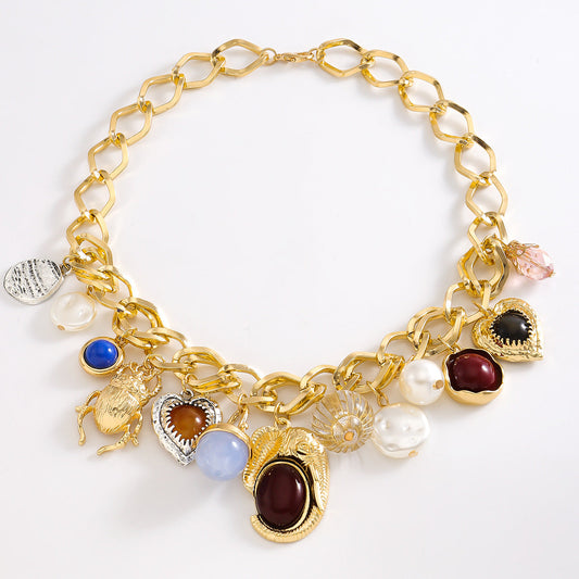 Thick Necklace with Selective Gemstone Charm - ODD- Ciltu