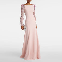 long column dress with embellished sheer sleeves - ODD- AUROXIA