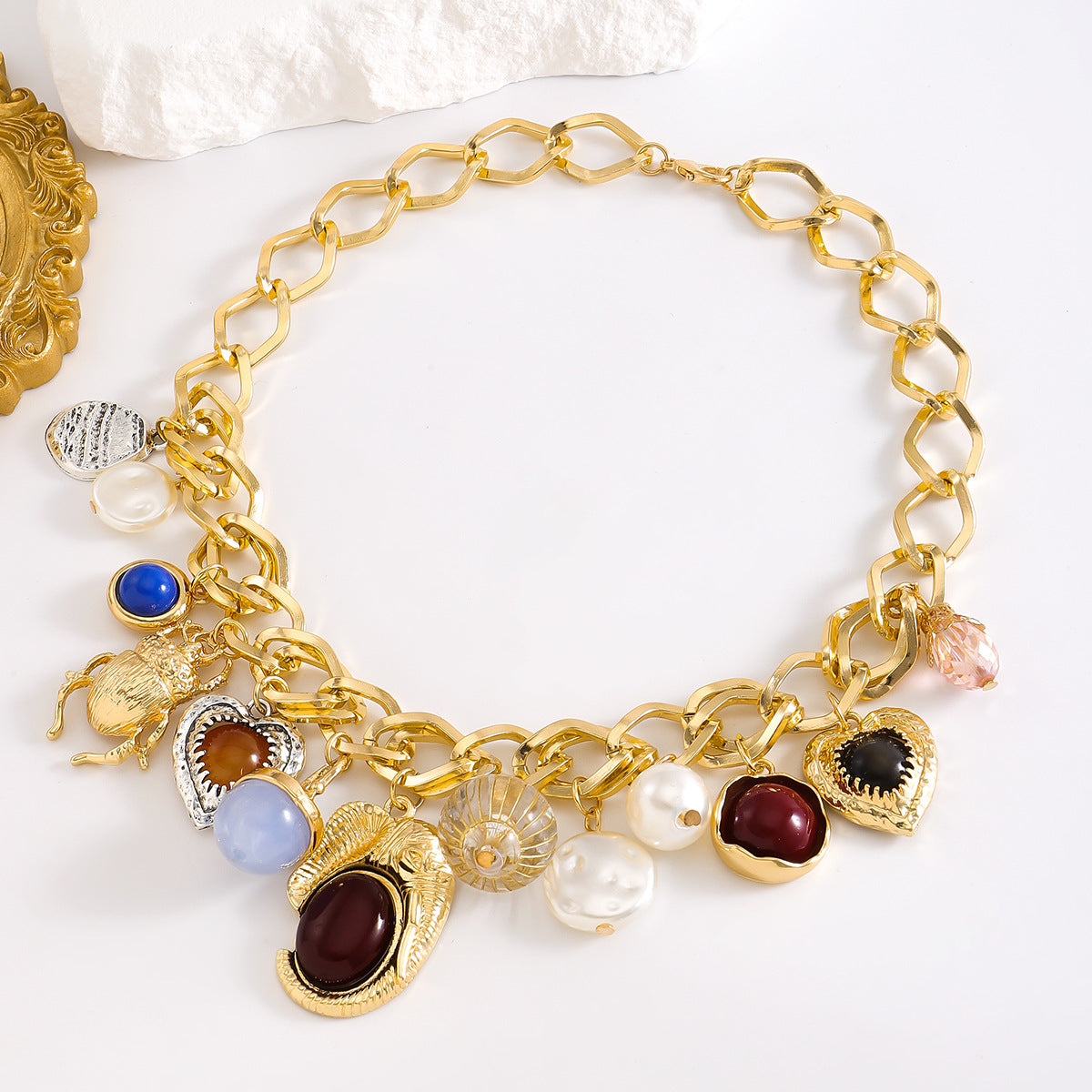 Thick Necklace with Selective Gemstone Charm - ODD- Ciltu