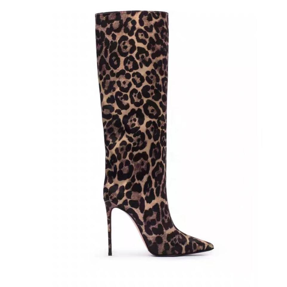leopard print stiletto knee-high boots – ODD- VIVIEN