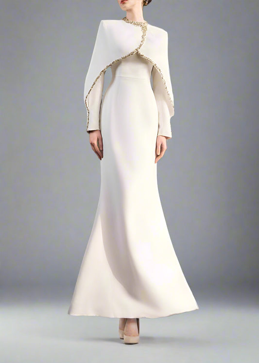 Long-Sleeve Column Dress with Embellished Cape - ODD - AURORA