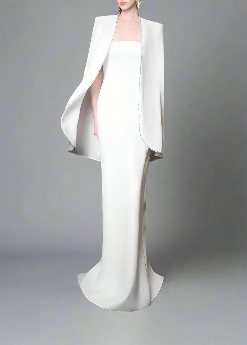 Strapless Column Dress with Embellished Cape - ODD-ARIA