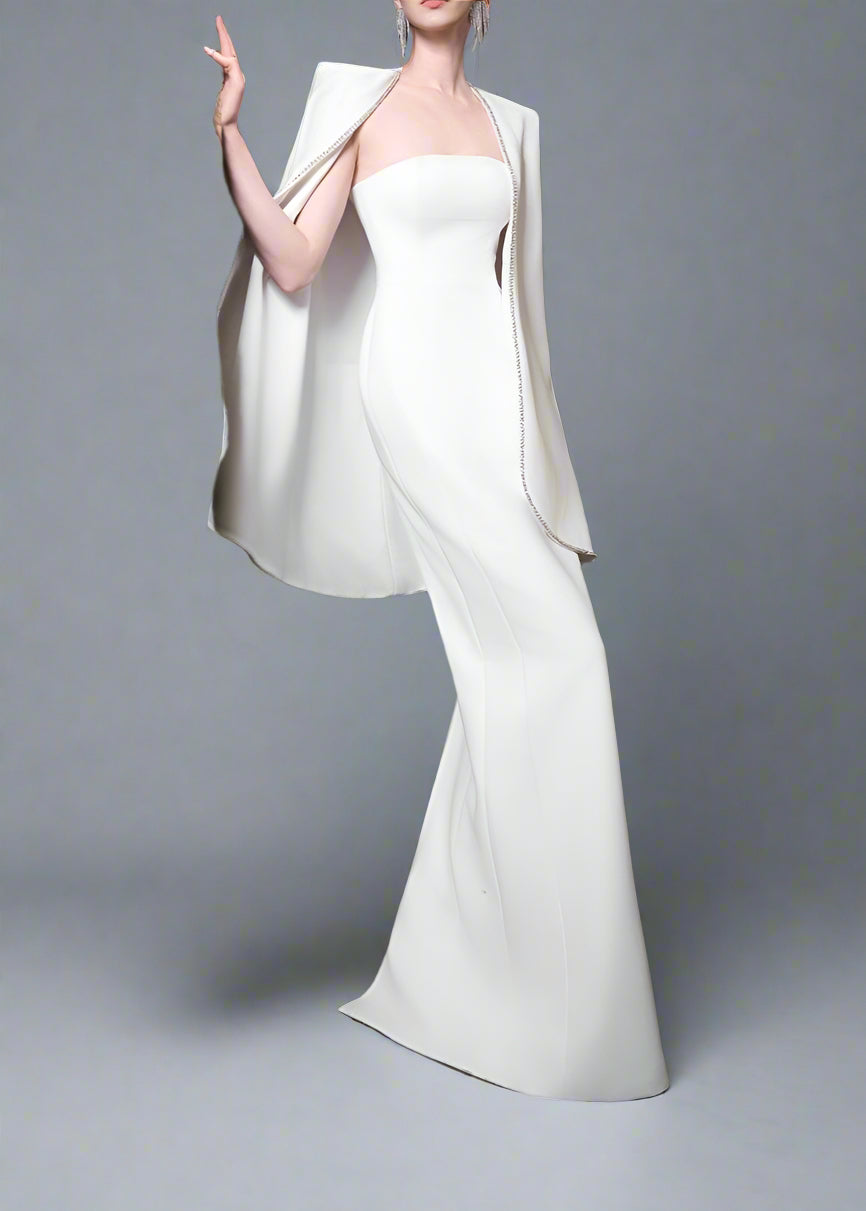 Strapless Column Dress with Embellished Cape - ODD-ARIA