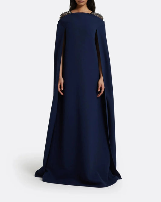 Sleeveless column dress with embellished shoulders and cape - ODD- Sophia