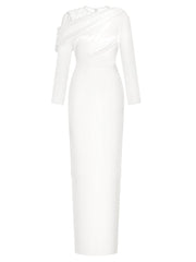 off-shoulder satin gown with lace neckline – ODD- Aaeehu