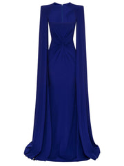 square-neck gown with ruched waist and floor-length cape – ODD- Thuraya