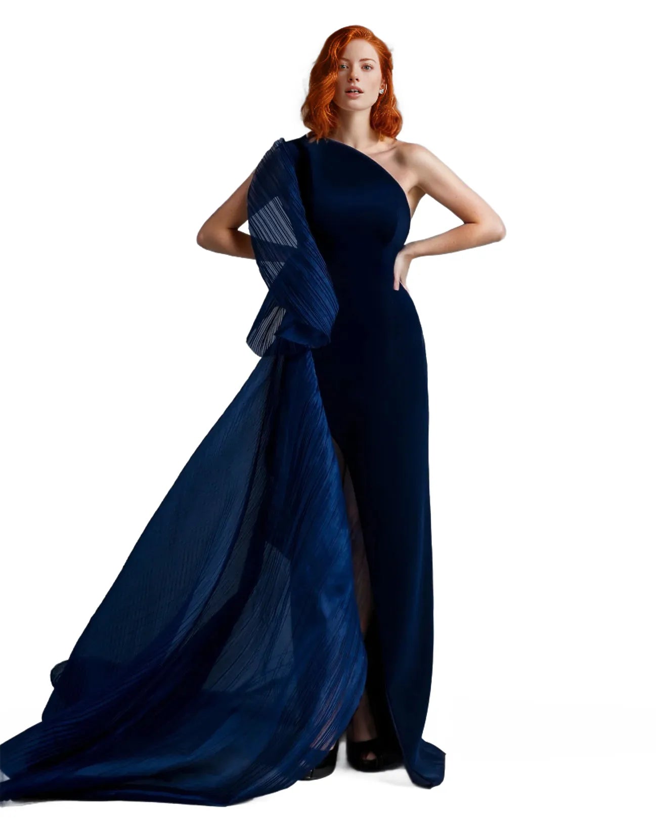 One-shoulder gown with dramatic pleated drape – ODD- Lomer