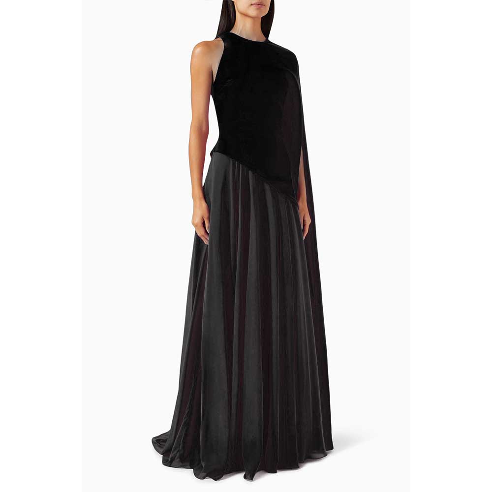 one-shoulder gown with flowing cape – ODD- DARIIEN