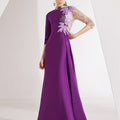 embroidered evening gown with sequin illusion sleeve –  ODD- Thumri