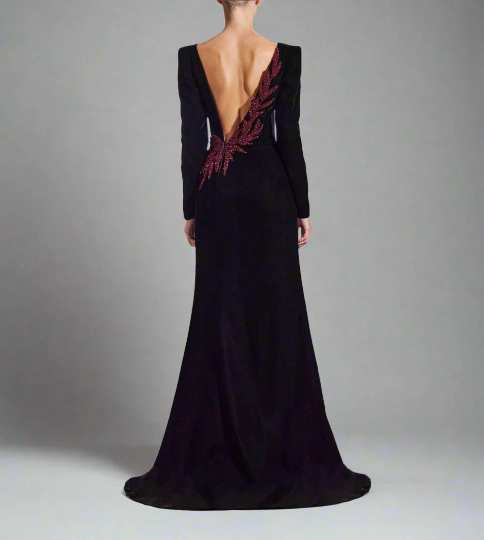 embellished slit velvet gown – ODD- Nolah