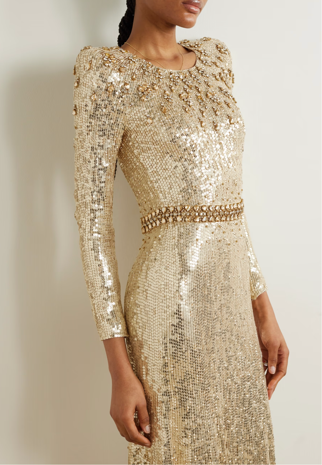 Long sleeve column dress with sequined embellishments - ODD- Jinwy