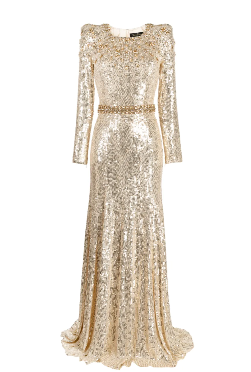 Long sleeve column dress with sequined embellishments - ODD- Jinwy