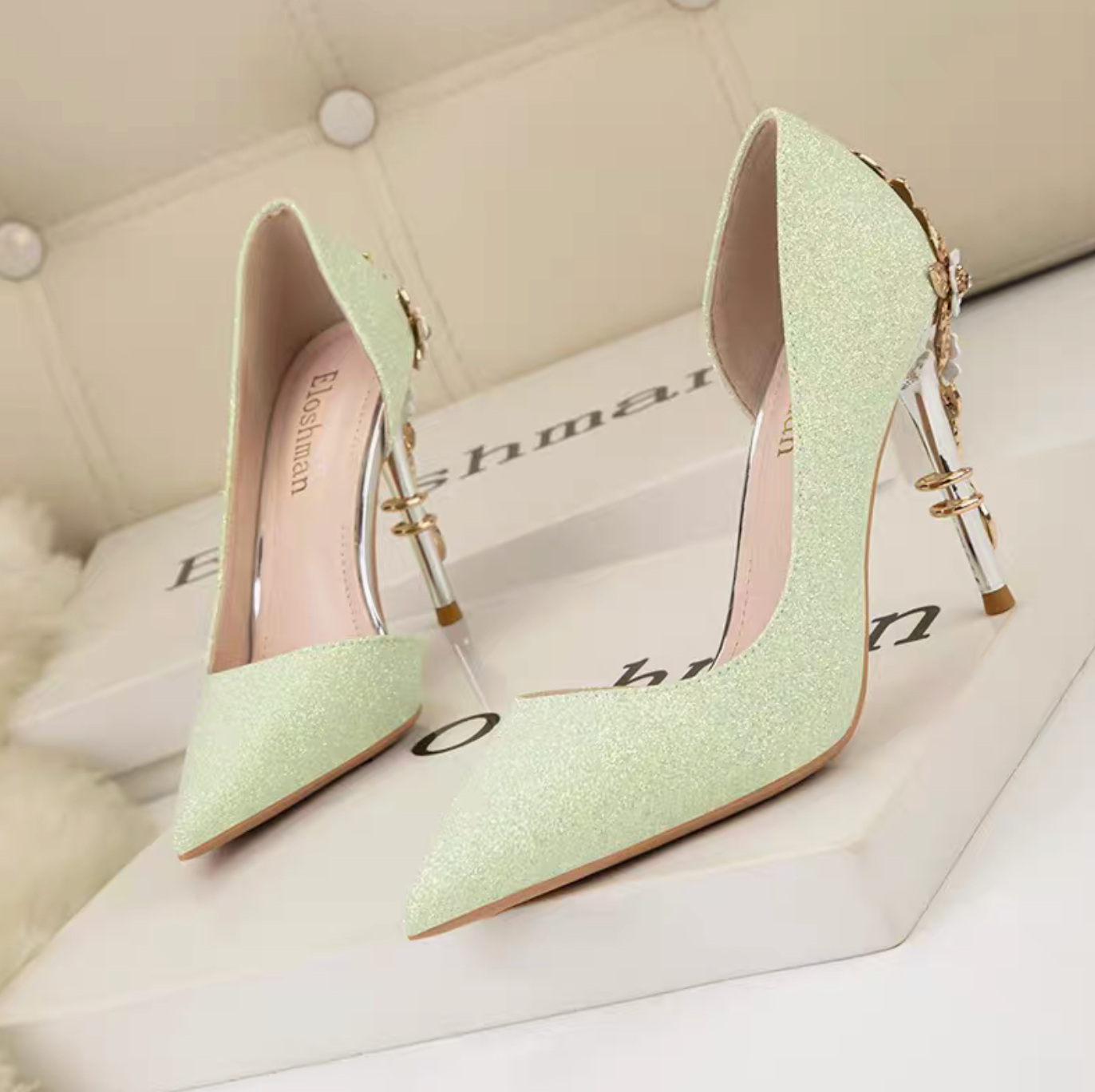 ODD-Classic Stiletto Shoe with Rhinestone Heel