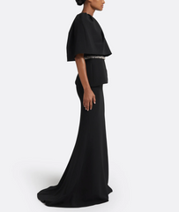 sleeveless trumpet gown with draped overlay and crystal waist – ODD- LUXE