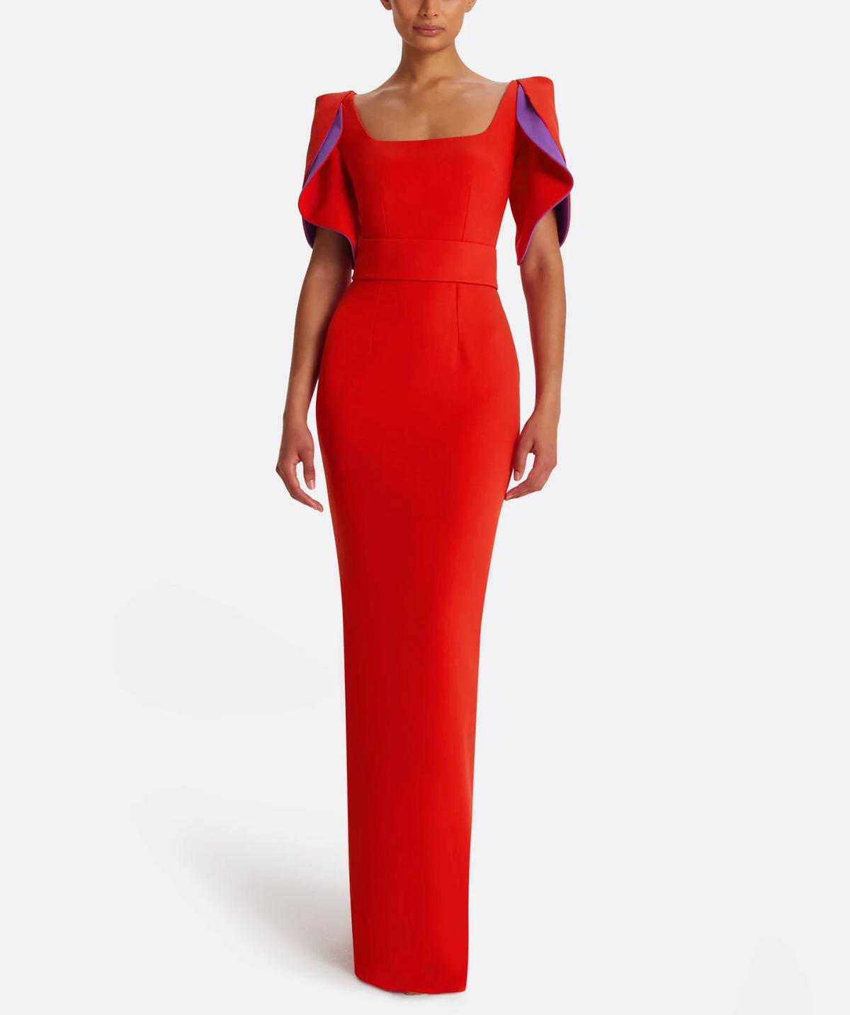 structured column gown with layered sculpted sleeves – ODD- FLAME