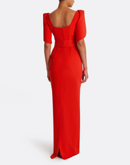 structured column gown with layered sculpted sleeves – ODD- FLAME