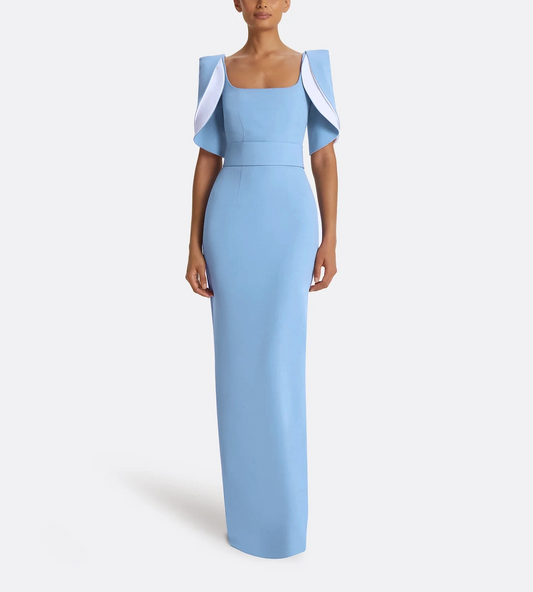 square-neck column gown with sculpted flutter sleeves – ODD- SKYLA
