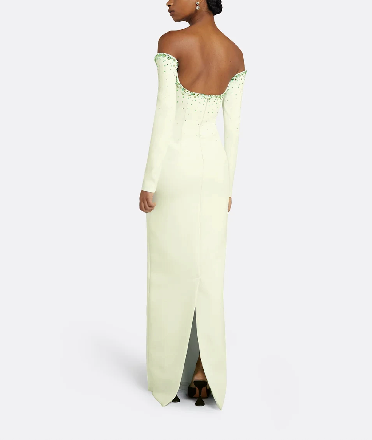 off-shoulder column gown with crystal-trimmed neckline – ODD- EMEDA