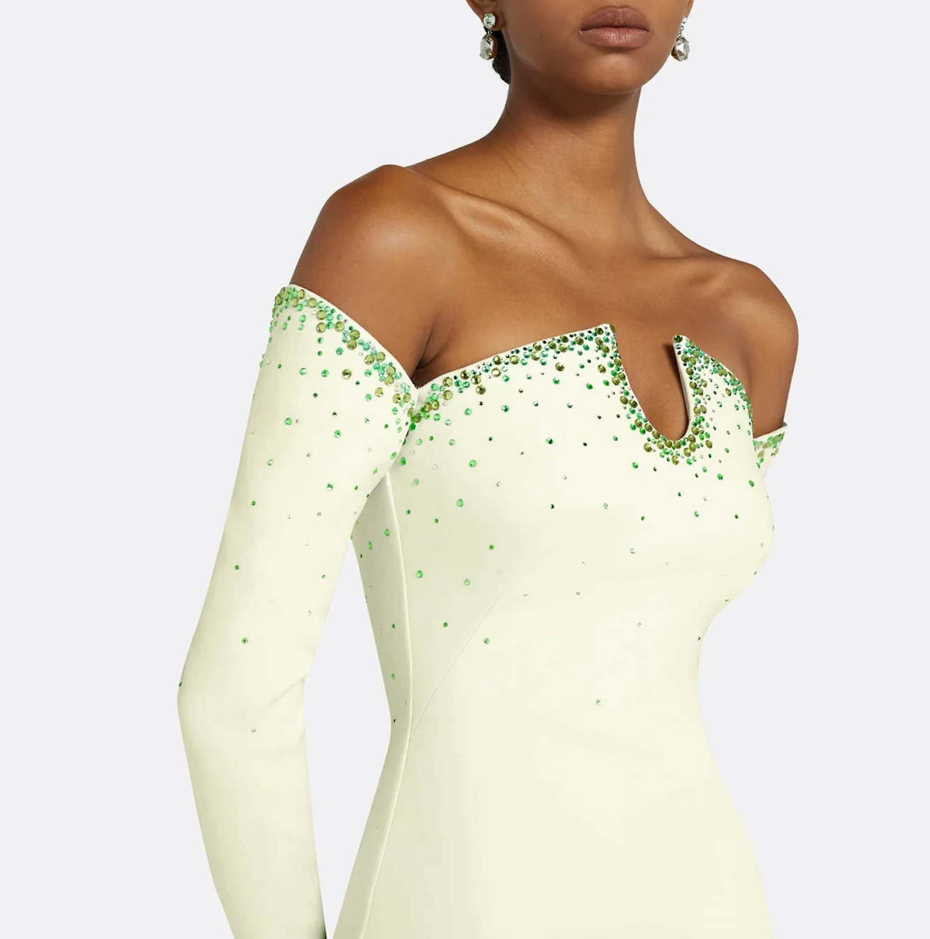 off-shoulder column gown with crystal-trimmed neckline – ODD- EMEDA