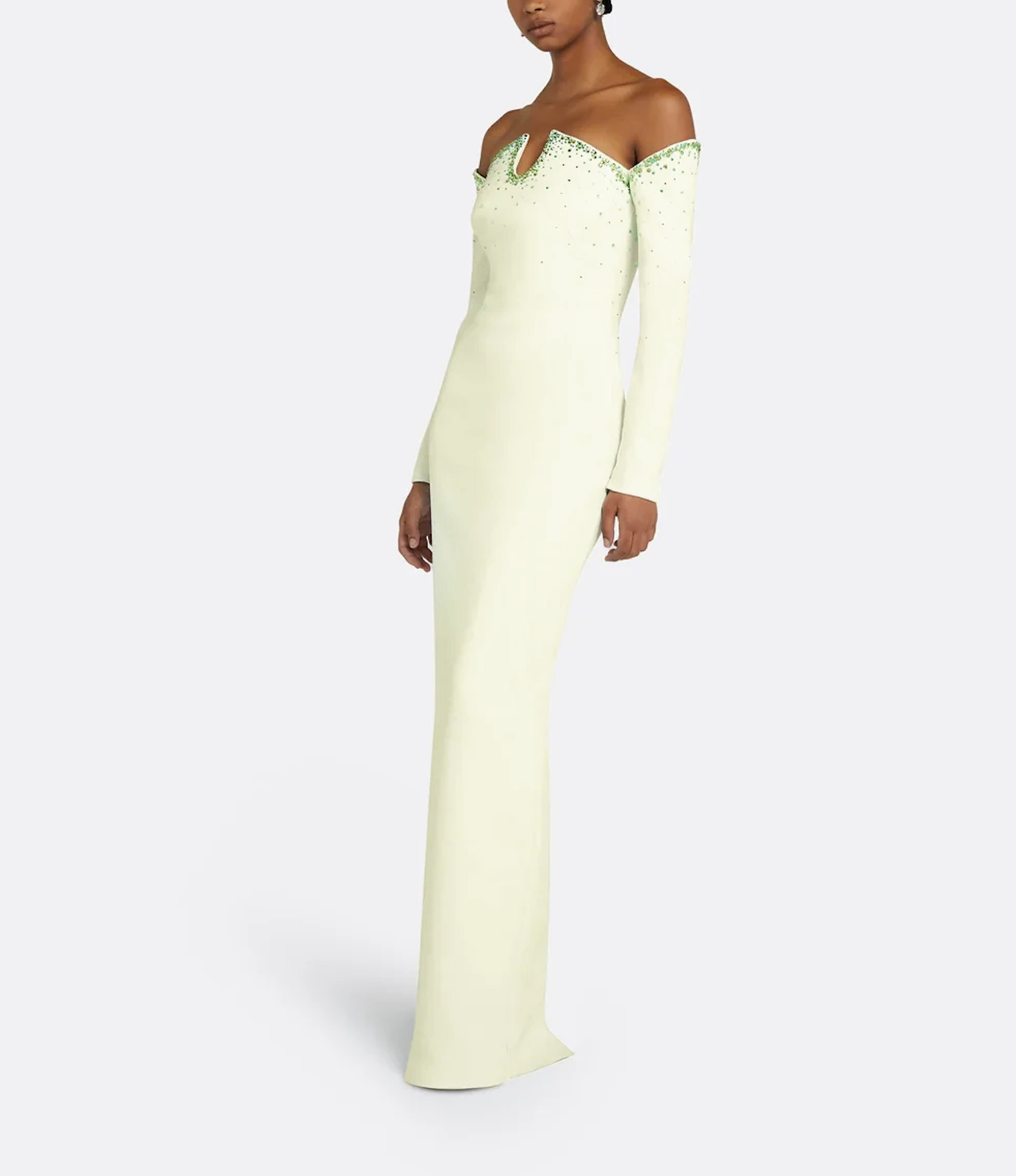 off-shoulder column gown with crystal-trimmed neckline – ODD- EMEDA