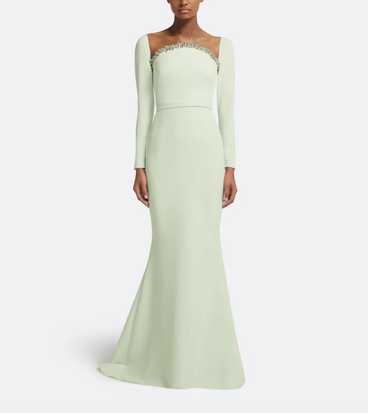 long-sleeve mermaid gown with embellished neckline – ODD- SERII