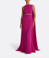 sleeveless gown with jeweled belt and cape – ODD- VERDELUX