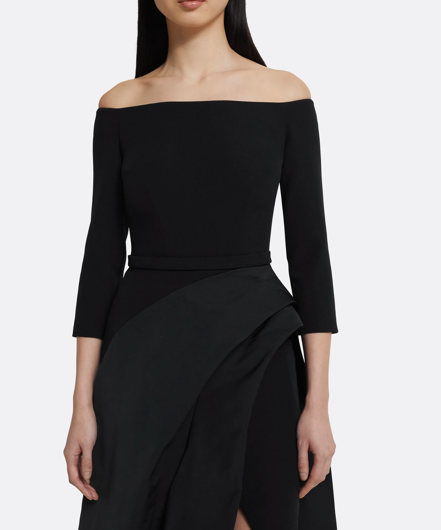 off-shoulder gown with draped slit skirt – ODD- NOLEIN