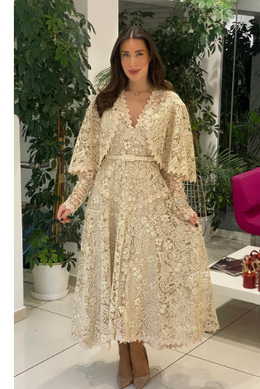 lace midi dress with scalloped cape sleeves – ODD- SERENA