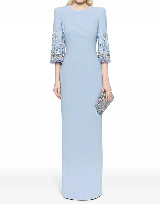 crystal-embellished column dress with half sleeves – ODD- AURORA