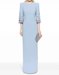 crystal-embellished column dress with half sleeves – ODD- AURORA