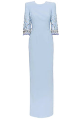 crystal-embellished column dress with half sleeves – ODD- AURORA