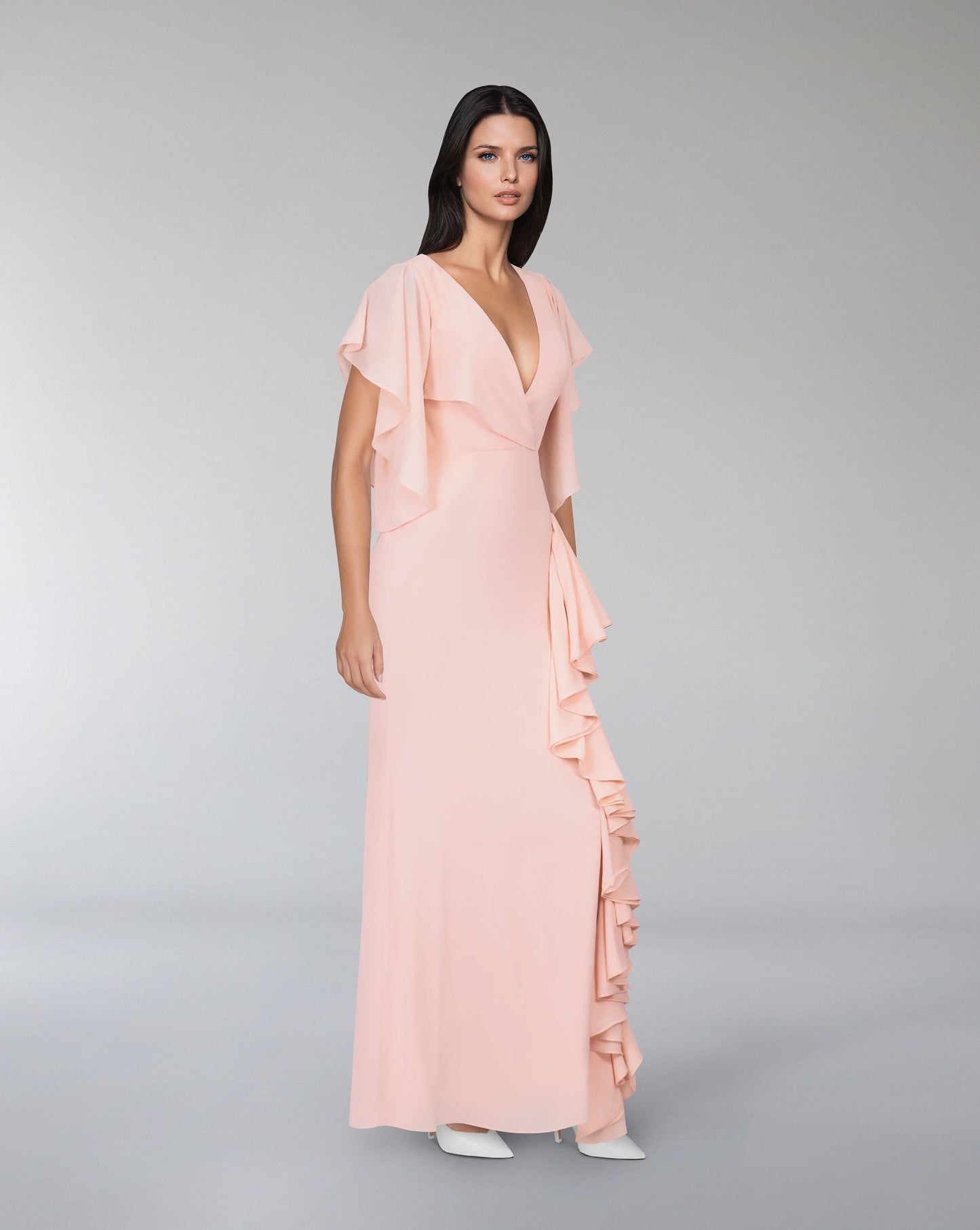 ODD-V-neckline ruffle dress with ruffled sleeves