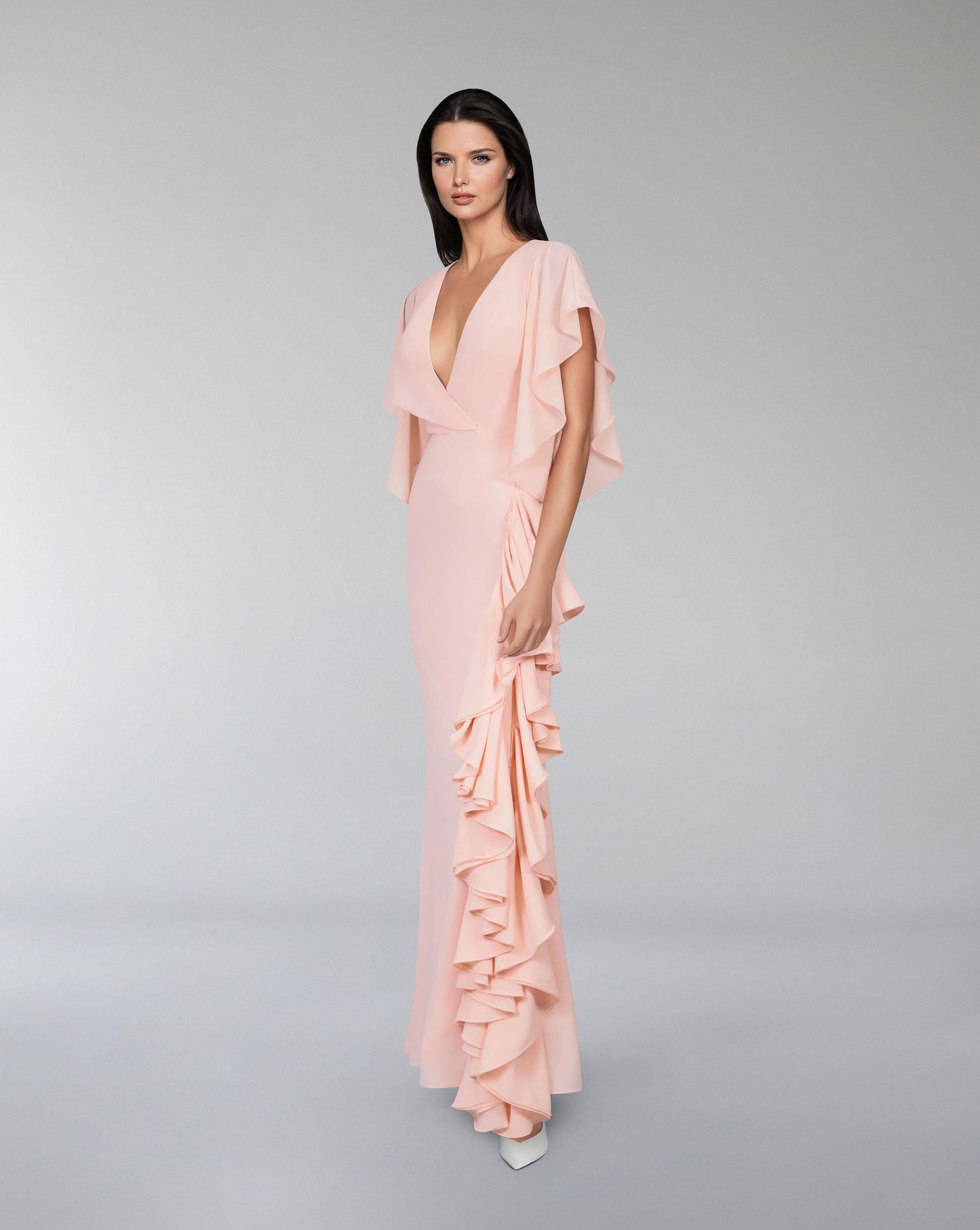 ODD-V-neckline ruffle dress with ruffled sleeves