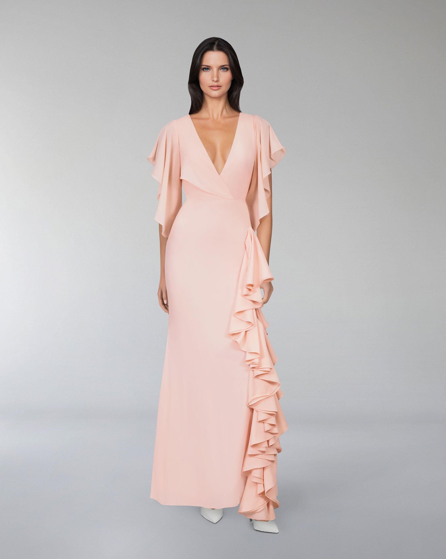 ODD-V-neckline ruffle dress with ruffled sleeves