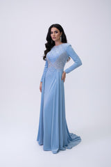 long-sleeve gown with embellished bodice and flowing cape – ODD- AURORAZIA